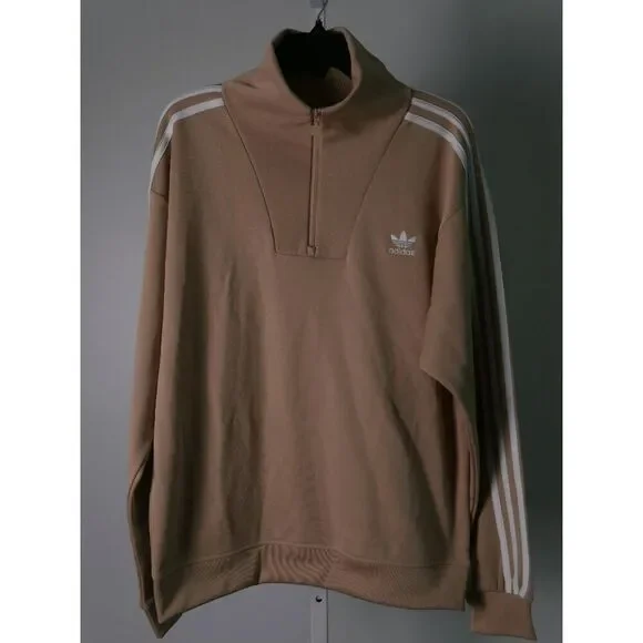 Adidas Men's Funnel neck Quarter Zip Track Top Beige S - Picture 2 of 8
